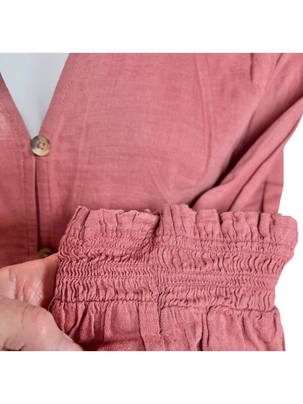 SonomaTop Womens 2X Dark Peach Long Sleeve Button Front Cotton/Rayon Peasant - Picture 5 of 8